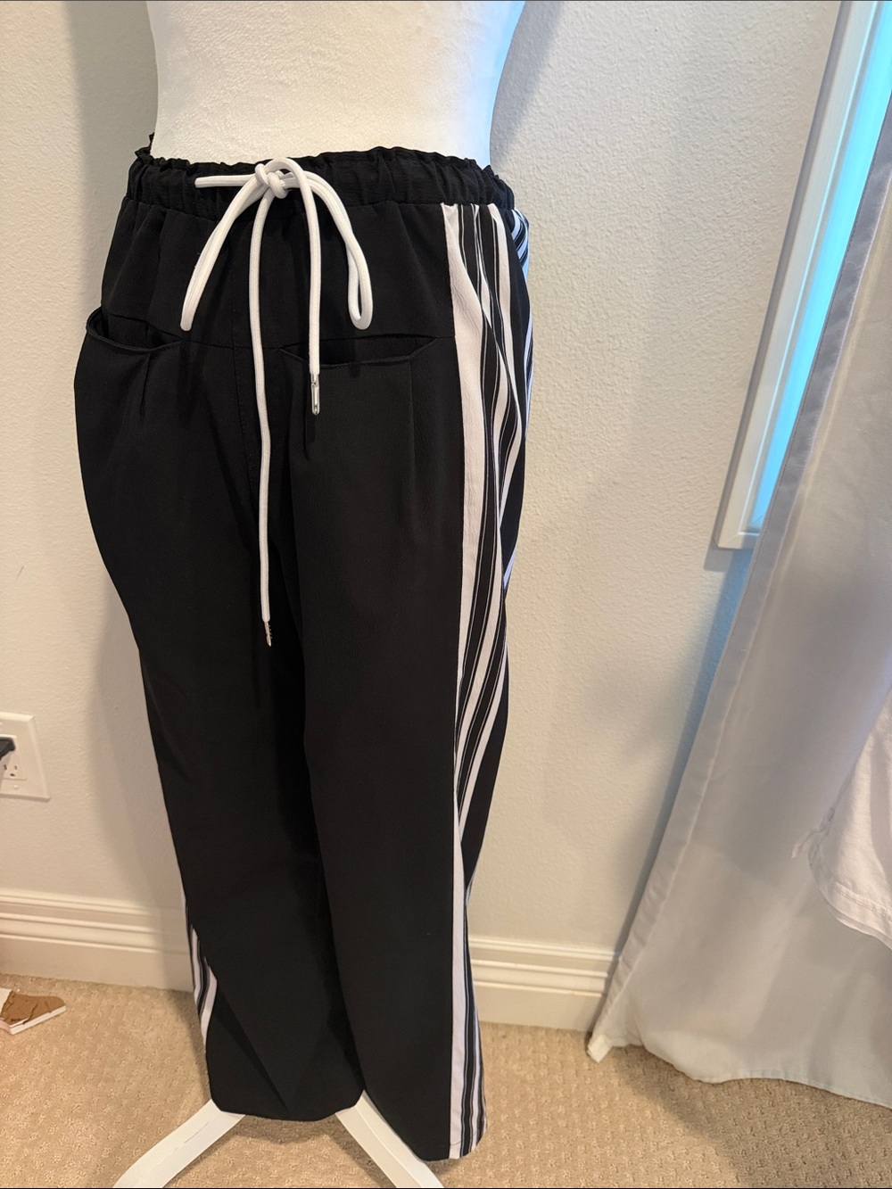 Black Athletic Track Pants with White Side Stripes